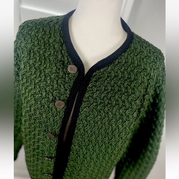 Green Garden Party Heavy Knit Sweater Button Down Over Coat Blazer Jacket Woman - Picture 3 of 15